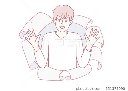 Smiling guy look from paper hole Smiling guy look from paper hole 131373990