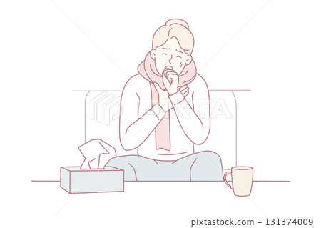 Unhealthy man suffer from fever at home Unhealthy man suffer from fever at home 131374009