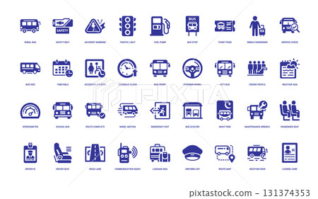 collection bus-themed icons bus transportation safety 131374353