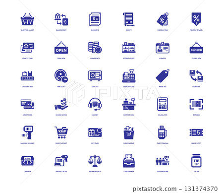 comprehensive collection cashier-themed icons retail financial transactions 131374370