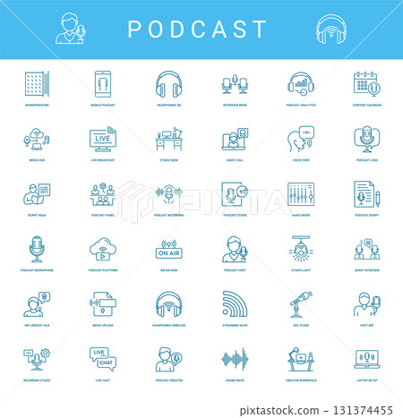 collection line art icons elements podcasting, Host Platform 131374455