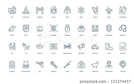 collection outlined icons police-related objects concepts police officer sign 131374457