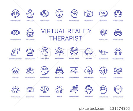 collection virtual reality therapist icons mental health support immersive therapeutic experiences 131374503