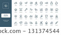 natural elements phenomena collection outline icons, volcano sun fog raindrop 131374544