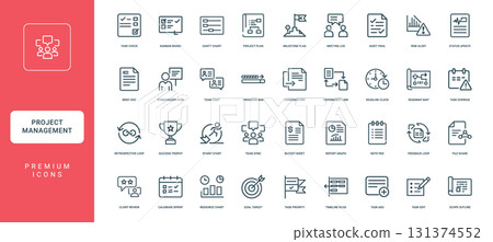 project management collection linear icons concepts tools 131374552