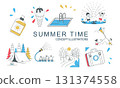 collection line art illustrations summer-themed activities objects 131374558