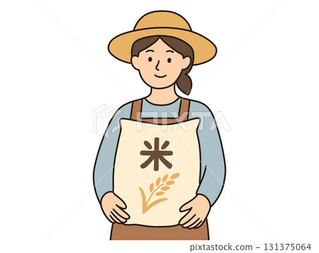 Newly harvested rice, female farmer holding a bag Newly harvested rice, female farmer holding a bag 131375064