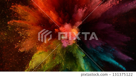 Colored powder explosion. Abstract closeup dust on backdrop. Colorful explode. Paint holi concept. Colored powder explosion. Abstract closeup dust on backdrop. Colorful explode. Paint holi concept. 131375122