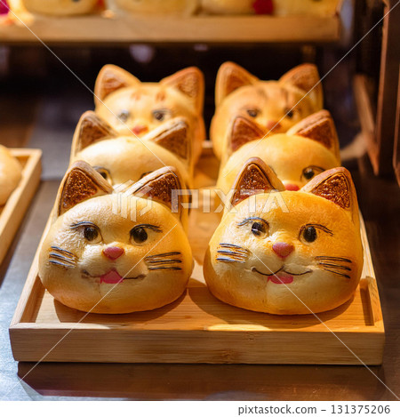 Adorable Cat Shaped Breads in Display 131375206