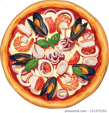 餐廳菜單的海鮮披薩圖標 131375293