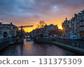 Sunset Over Canal in Amsterdam, Netherlands 131375309
