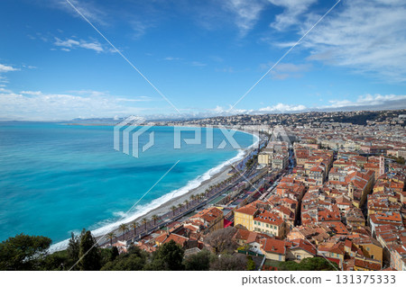 Panoramic View of Nice Coastline, French Riviera 131375333