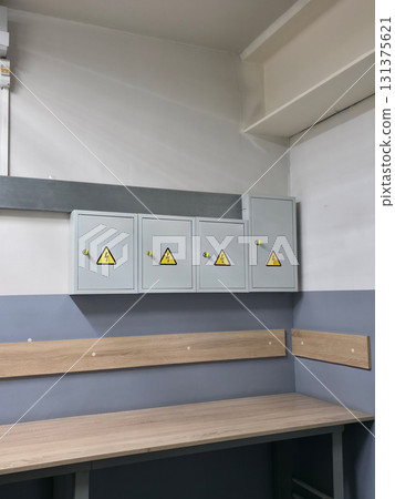 Electrical Panels Installation with Warning Signs Indoor Electrical Panels Installation with Warning Signs Indoor 131375621
