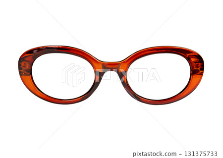retro glasses with oval orange brown frame isolated on white background, front view, women's glasses 131375733
