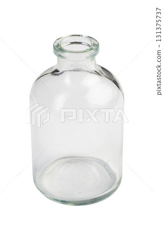 Clear glass jar with round body and narrow neck isolated on white background Clear glass jar with round body and narrow neck isolated on white background 131375737