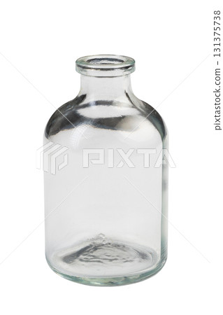 apothecary vintage old glass small bottle isolated on white background. Clear glass jar with round body and narrow neck, perfect for storage or display in home settings apothecary vintage old glass small bottle isolated on white background. Clear glass jar with round body and narrow neck, perfect for storage or display in home settings 131375738