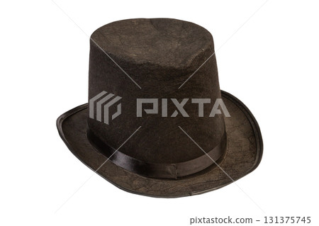 Classic old black top hat isolated on white background Classic old black top hat isolated on white background 131375745