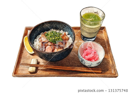 手繪水彩照燒雞肉碗 手繪水彩照燒雞肉碗 131375748