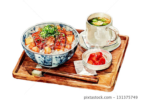 手繪水彩照燒雞肉碗 手繪水彩照燒雞肉碗 131375749