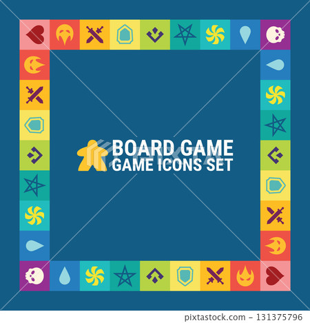 Board game layout with game icons set. 131375796
