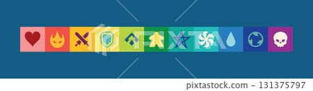 Colorful game interface icons set. Board game design elements. Colorful game interface icons set. Board game design elements. 131375797