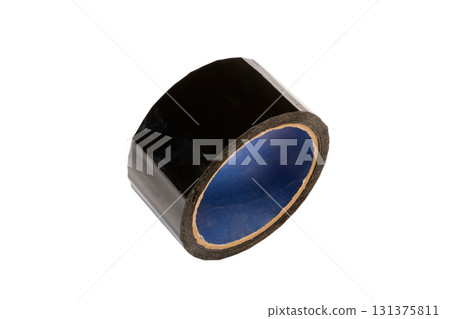 glossy black tape roll isolated on white background. crafting and repair use 131375811