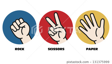 Rock-paper-scissors illustration set Circular Rock-paper-scissors White background Vector 131375999