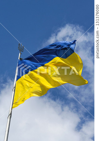 National flag of Ukraine close up 131376080
