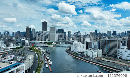 Drone aerial view of modern city and blue sky Drone aerial view of modern city and blue sky 131376096