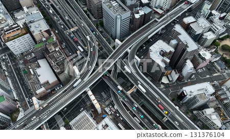 Drone aerial view of modern city and roads 131376104