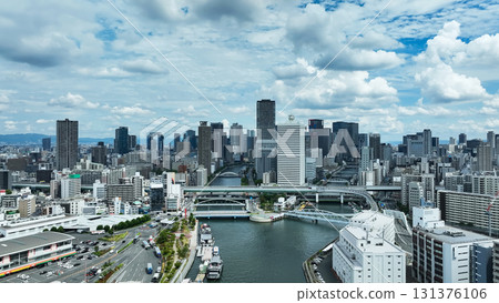 Drone aerial view of modern city and blue sky Drone aerial view of modern city and blue sky 131376106