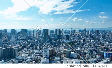 Drone aerial view of modern city and blue sky 131376110