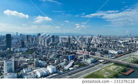 Drone aerial view of modern city and blue sky 131376118