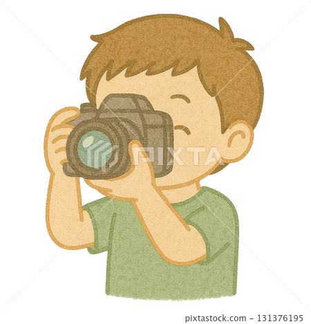[人物] 一個男孩用相機拍照的插圖 131376195