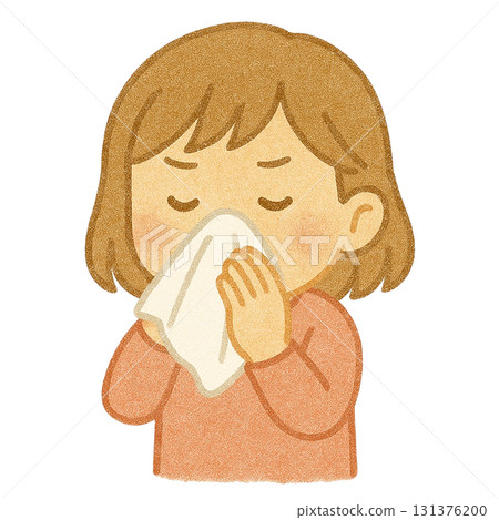[People] Illustration of a girl blowing her nose 131376200
