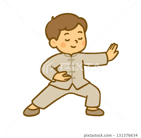 Illustration of boy practicing Tai Chi Illustration of boy practicing Tai Chi 131376634