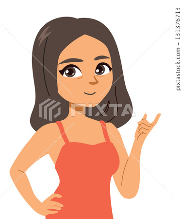 Cartoon Illustration Of Beautiful Woman Pointing Hand Giving Advice Isolated On White Background 131376713