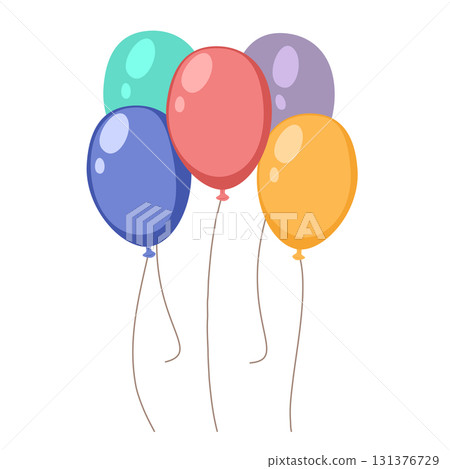 Cartoon Illustration Of A Bunch Of Colorful Balloons For Birthday Parties Isolated On White Background 131376729