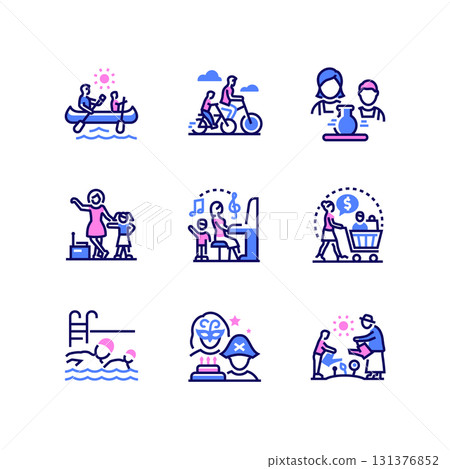 Leisure activities for children - line design style icons set Leisure activities for children - line design style icons set 131376852