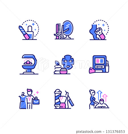 Beauty salon - set of line design style icons 131376853