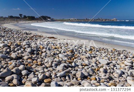 Scenic ocean coast along California 17-Mile Drive on a sunny day 131377294