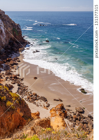 Ocean coastline in a Los Angeles with sandy beach 131377315