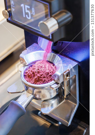 Ground coffee in portafilter ready for brewing Ground coffee in portafilter ready for brewing 131377630