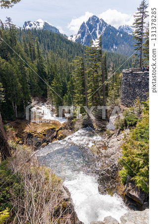 Scenic waterfall in Mount Rainier National Park 131378285
