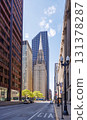 Vibrant sunny view of Chicago downtown skyline under a blue sky 131378287