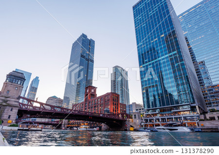 Scenic view of downtown Chicago during sunset 131378290