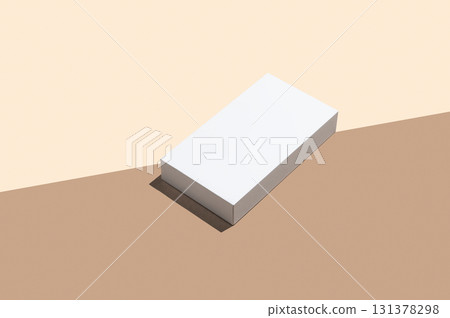 White rectangular podium or box with shadow on diagonally divided yellow brown background. 131378298