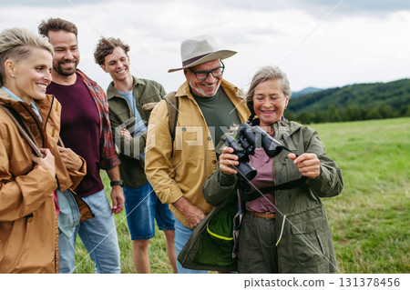Multigenerational family on hiking trip in nature. Multigenerational family on hiking trip in nature. 131378456