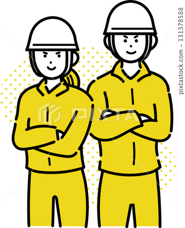 Illustration of a young male and female civil engineering worker with a sharp expression 131378588