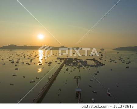 aerial panorama view Chalong gulf in sunrise. aerial panorama view Chalong gulf in sunrise. 131378612